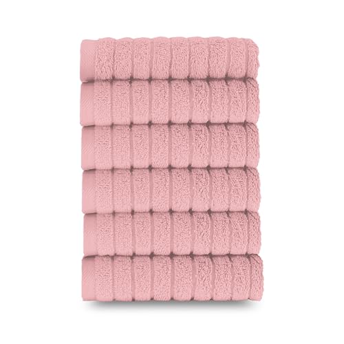 Image of Elegant Comfort 100% Turkish Cotton Corduroy Ribbed Luxury Washcloths 6 Pack Soft 13 x 13 Inch - Higly Absorbent, Durable, Quick Dry, Spa Premium Hotel Quality for Bathroom or Travel, Dusty Rose
