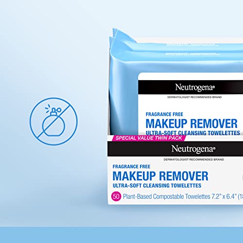 Neutrogena Makeup Remover Cleansing Face Wipes, Daily Cleansing Facial Towelettes To Remove Waterproof Makeup And Mascara, Alcohol-Free, Value Twin Pack, 25 Count, 2 Pack #TOP4