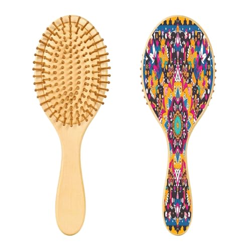 SKYSHU Mandala Cepillo de pelo ovalado de madera natural con cerdas de madera cómodas, desenredante y peinado para mujeres, hombres y niños todo tipo de cabello (cabello húmedo, seco y dañado)