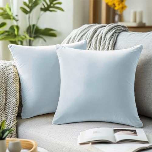 QUORGVES Baby Blue Velvet Throw Pillow Covers 18x18 Inch Set of 2 - Sky