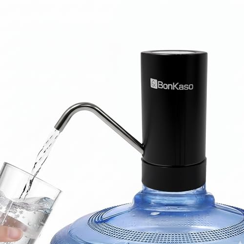 Image of BonKaso Automatic Electric Water Dispenser Pump for 20 Litre Bottle, Portable Water Pump Dispenser with 1200mAh C-Type Fast Charging Battery for Home, Office & Outdoor Use - Black