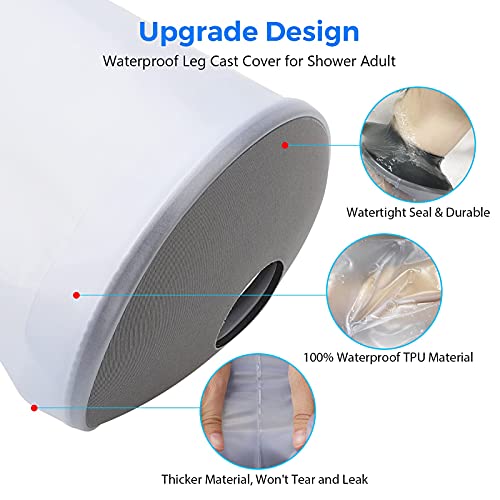 Waterproof Leg Cast Cover for Shower Bath Adult, Reusable Watertight Seal Cast Shower Cover Leg to Keep Wounds Dry, Bandage Cast Protector for Leg Foot Ankle, No Mark on Skin - Thumbnail 2