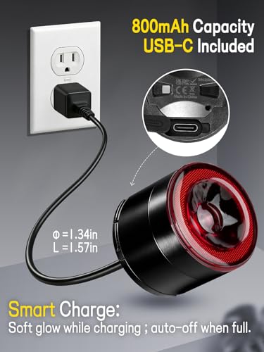 Esaytool Variable Brightness Bike Tail Light, Brake Sensing Bicycle Rear Light, 800 mAh USB-C Rechargeable, 4 Lighting Modes, IPX6 Waterproof, Auto On/Off, Saddle Mount Taillight - image 7
