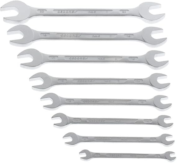 GEDORE Double open-end spanner set, 8-pc. Set, AF 6-22 mm, Metric, Flat, Spanner set, Matt chromed, 6-8