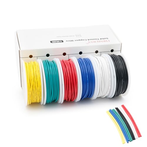 Image of FIRMERST 22 awg Solid Core Tinned Copper Hook up Wire Kits - 6 x 30 Feet Different Colored 22 Gauge Electronic Wire
