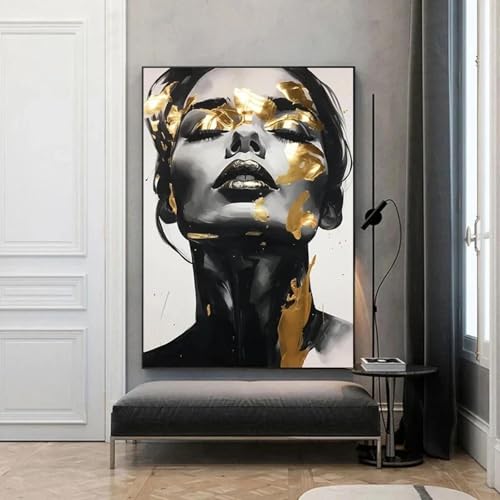 Affiche visage femme portrait doré pour sublimer un mur de salon