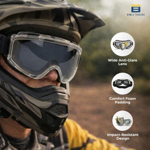 Image of Premium Adult Motocross Dirt Bike Racing, Cycling Goggles - Transparent Lens, Adjustable Strap with Extra Back Padding for Comfort