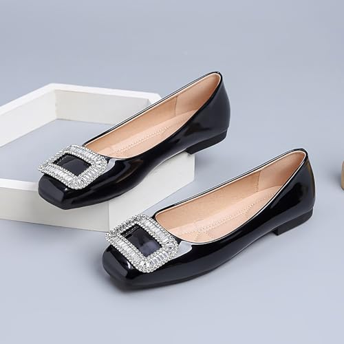 Women's Rhinestones Flats Ballet Shoes Comfortable Square Toe Dressy Casual Slip On Walking Shoes2