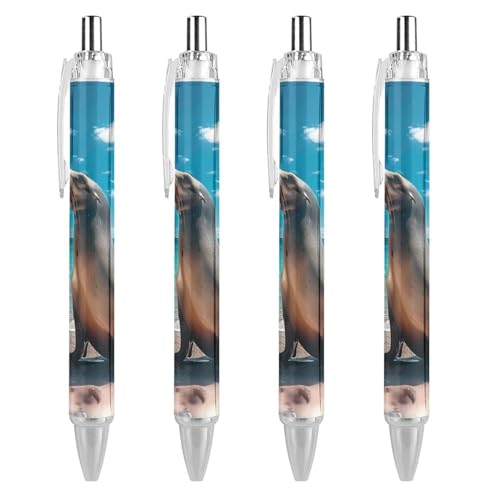 Stylos à bille rétractables Sea Lion lot de 4 encre bleue anti taches