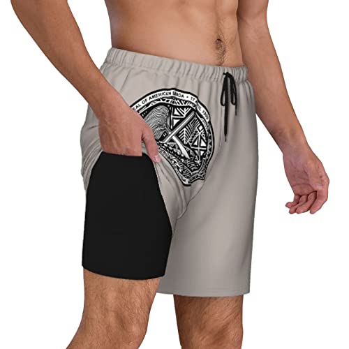National Emblem of American Samoa Men's Double Layer Swim Trunks Beach Shorts with Compression Liner Swimwear