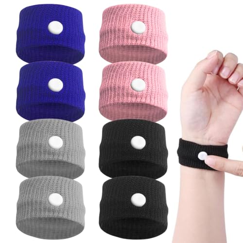 Pulseras Antimareo Niños y Adulto, 4 pares de bandas de alivio para el mareo, Bandas Acupresion Anti Nauseas, para Enfermedad Marítima, Bandas Elásticas para Viajar en Barco Coche Avión y Embarazo