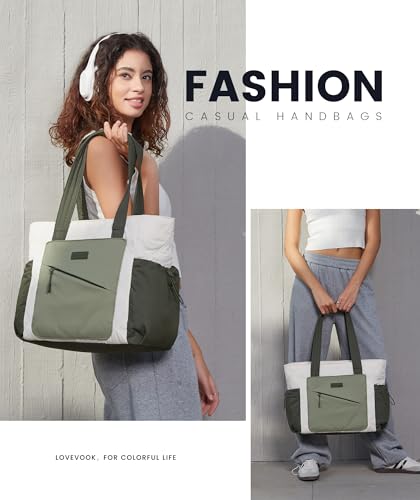 Image of LOVEVOOK Tote Bag for Women, puffer tote bag for Work Travel Nurse, Lightweight quilted Bags with Compartments
