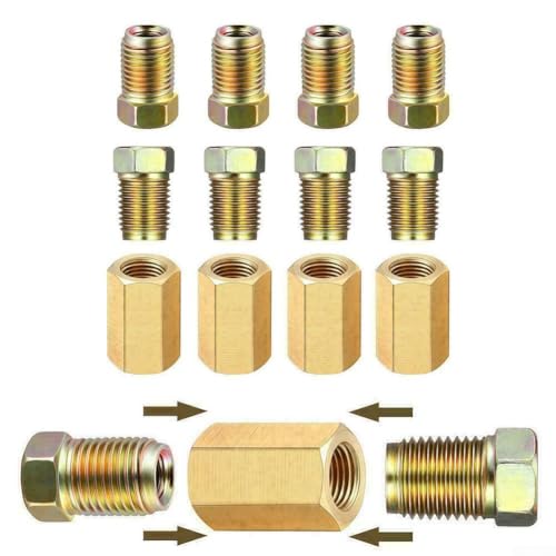 Kit de reparación de línea de freno de 12 piezas con accesorios de unión hembra y tuercas invertidas para líneas de freno de 3/16 pulgadas, compatible con acero, polietileno Co