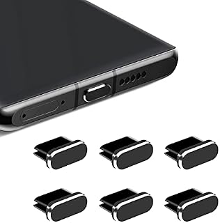 6pcs Aluminum Alloy USB Type C Anti Dust Cap Cover Port Plugs Protector Compatible with Samsung Galaxy S20/S21/S22 Plus Ultra HUAWEI Mate 30 for All Type-C Smartphones and Tablets (Black)