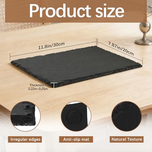 DASSNANE 6 Pack 12 inch*8 inch Cheese Boards Black Slate Charcuterie Boards,Slate for Laser Engraving Natural Food Contact Safe Stone,Suitable for Gourmet Platter of Meat, Fruit, Party, Appetizers