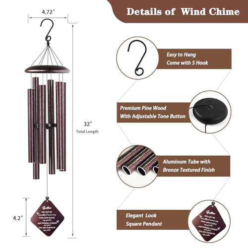 Image of Memorial Gifts for Loss of Brother, 32 inch Sympathy Wind Chimes for Loss of Brother, Bereavement Gifts Loss of Brother, Loss of Brother Sympathy Gifts, Windchimes in Memory of Brother (Bronze)