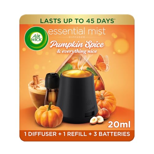 Airwick Essential Mist Diffuser Kit, Pumpkin Spice & Everything Nice,1 Device & 1 refill (20 ml), Natural Essential Oils, Last up to 45 days, Air freshener Airwick Essential Mist Diffuser Kit, Pumpkin Spice & Everything Nice,1 Device & 1 refill (20 ml), Natural Essential Oils, Last up to 45 days, Air freshener