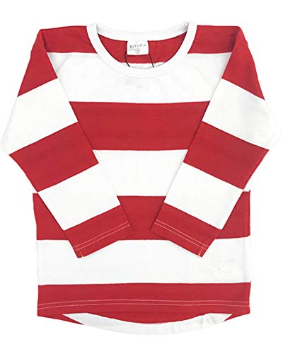 太ボーダー 長袖Tシャツ ロンT キッズ 韓国子供服 ウォーリー ハロウィン 仮装 男の子 女の子 (120cm, レッド)