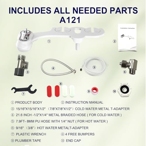 APURE BIDET A121 - Hot and Cold Water Bidet Attachment for Toilet Seat - Dual nozzle - Rear and Feminine Wash- Selfcleaning- Adjustable Water Pressure Non-Electric Bidet Toilet Seat Attachment