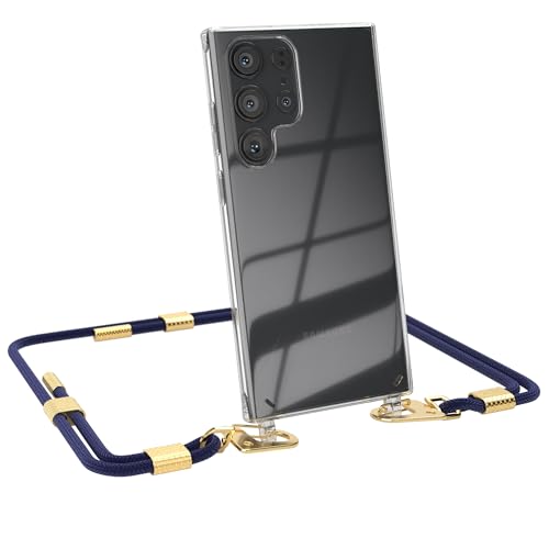 Chaîne pour téléphone Galaxy S23 Ultra avec coque transparente silicone antichoc Eazy Case bleu nuit
