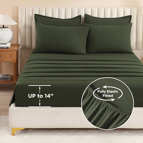 Image of Litanika Comforter Full Size Set Olive Green - 7 Pieces Bed in a Bag Full Bedding Comforter Sets, Plain Lightweight Bed Set with Comforter, Sheets, Pillowcases & Shams