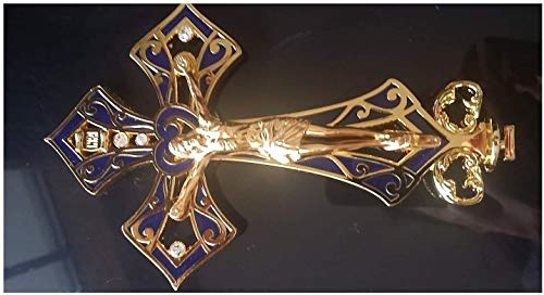 Católico Sagrado Cruce Cross Gilded Blue Saint Heart Jesus Ornamentos Familia Decoración...