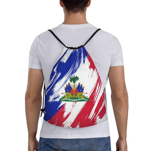ASYG Cute Haiti Flag Adjustable Drawstring Backpack Bags Gym Sports Traveling Yoga Cinch Bag Sackpack for Women Men2