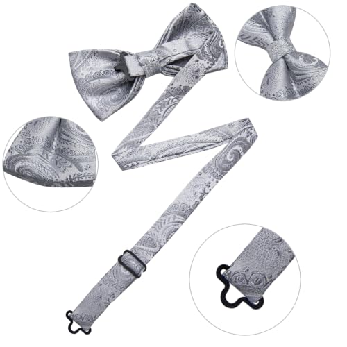 Image of DiBanGu Paisley Pre-Tied Bow Ties for Men Silk Adjustable Bowtie and Pocket Square Cufflinks for Wedding Party