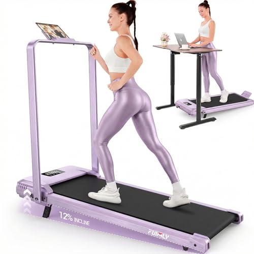 Image of FUNMILY Upgrade Walking Pad Folding Treadmill with 12% /15% Incline & Handle Bar, 3.5HP Foldable Under Desk Compact Treadmills for Home /Office /Gym, 400+lb Capacity, Shock Absorption