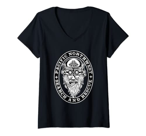 Mujer Divertido Bigfoot Pacific Northwest Búsqueda y Rescate Sasquatch Camiseta Cuello V