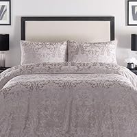 Laurence Llewelyn-Bowen - Linen Embossed Damask Duvet Cover - Super King Bedding Size (260 x 220cm) - 2 Pillowcases - Cream Linen Velvet Damask Bedding - Luxury Bedding Set - Jacquard Duvet Set