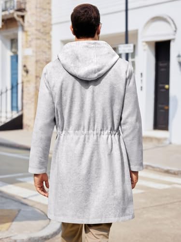 Image of ZIWOCH Mens Trench Coat Wool Blend Hoodie Long Jacket Full Zip Winter Classic Business Overcoat