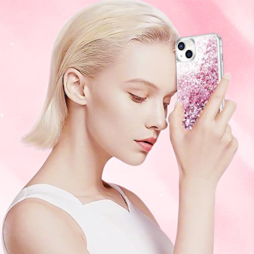 Caka Case Compatible For Iphone 13 Glitter Phone Case Girly Women Bling Sparkle Luxury Flowing Floating Quicksand Waterfall Clear Case Cover For Iphone 14 (6.1 Inches) (Rose Gold) #TOP2