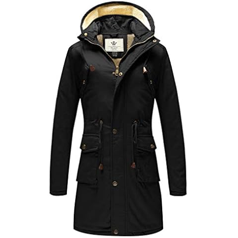 WenVen Women's Winter Thickened Sherpa Lined Casual Cotton Jacket Ladies Slim Fit Jacket Black M Cover