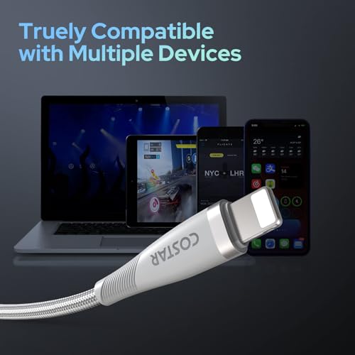Image of COSTAR USB to 8 Pin Charging Cable, 3A Fast Charger Nylon Braided Cable, Data Sync Transfer For iPhone 14 /Pro Max /13 /12 /12 Pro,11,Mini, X, 8,7,6(silver 2m)