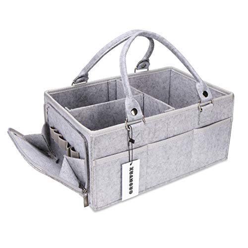 Baby Diaper Caddy Organizer with Handle – Gender Neutral Nursery Storage Bin Basket – Portable Tote Bag – Car Organizer – Newborn Essentials – Grey