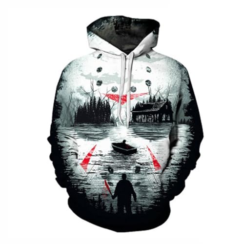 Ymosrh Men's Hooded Sweatshirt Long Sleeve Sweater Pullover Loose Hoodie Top 3D Printed Graphic Halloween Hoodies