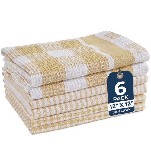 Image of LANE LINEN 100% Cotton Dish Towels for Kitchen - 6 Pack Dish Cloths for Washing Dishes, Ultra Soft Quick Drying Kitchen Dish Cloths, Reusable Dish Rags for Washing Dishes, 12 inchx12 inch - Beige