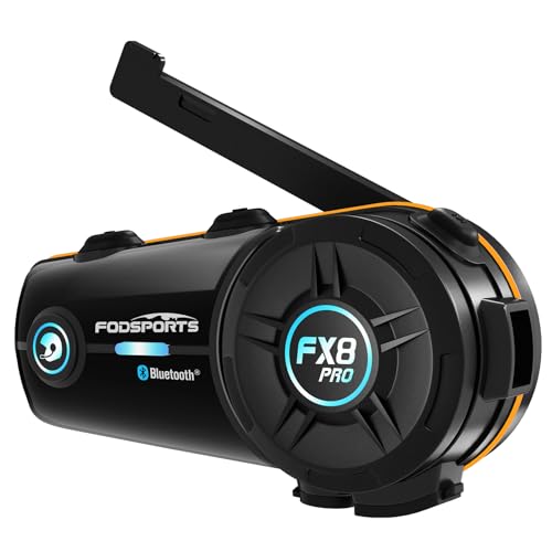 Fodsports FX8 PRO Motorcycle Bluetooth Intercom, 10-Rider Group Helmet Communication System, Music Sharing, Universal Wireless Interphone（APP/Waterproof/Stereo Music/GPS/2 Mics） (Single Pack)