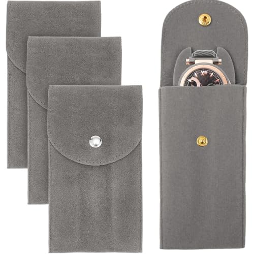 XYTAHDM 3 Pezzi porta orologi uomo, Stoccaggio Orologio Borsa con Bottone A Pressione custodia, porta orologi da viaggio, resistente per Gioielli per viaggi all'aperto (Grigio)