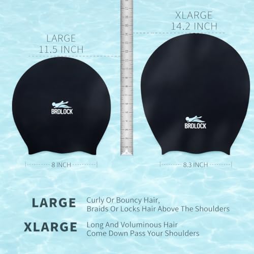 BRDLOCK Extra Large Swim Cap for Braids and Dreadlocks Swimming Cap for Women Long Hair Braids Dreads Locs Thick Curly Hair Waterproof Silicone Swim Caps Keep Your Hair Dry