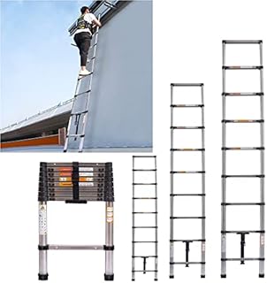 Telescoping Ladder, Portable Telescopic Extension 2.6M Tall Multi Purpose Loft Ladder, Folding Retractable Library Ladder with Adjustable Step for Roof Work, Window Cleaning, Indoor Decorating