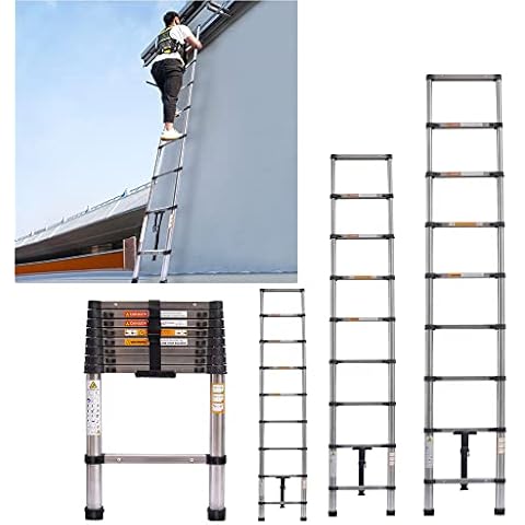 Telescoping Ladder, Portable Telescopic Extension 2.6M Tall Multi Purpose Loft Ladder, Folding Retractable Library Ladder with Adjustable Step for Roof Work, Window Cleaning, Indoor Decorating Cover