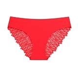 Generic Best Cyber of Monday Deals Soft Hipster Underwear for Womens Solid Color Seamless Underwear Sexy Lace Cheeky Panties No Show Bikini Panty Watermelon Red, Medium