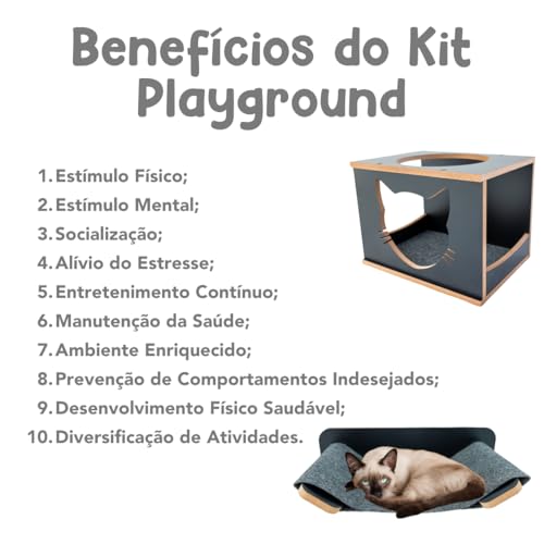 Playground Para Gatos 9Pçs Acabamento Premium Resistente Já Montado Com Kit Fixação e Carpete Antide