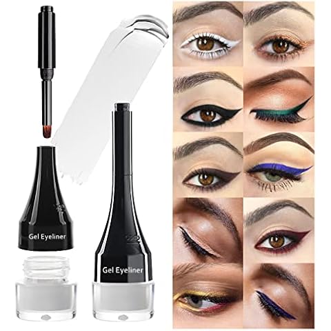 LSxia 2-in-1 Gel Eyeliner Set, Tattoo Eyeliner Waterproof High Pigment Eyeliner Gel Eye-liner Pot Cream Eyeliner Makeup with Eyeliner Brush (White) Cover