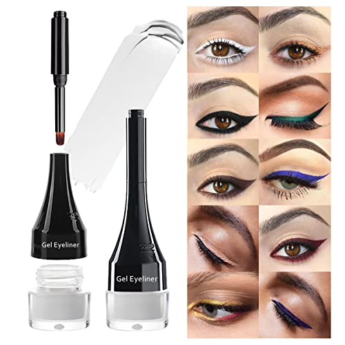 Lsxia 2-In-1 Gel Eyeliner Set, Tattoo Eyeliner Waterproof Smudge Proof Eyeliner Gel Eye-Liner Pot Cream Eyeliner Tool With Gel Liner Brush, High Pigment Eye Makeup Gel Eye-Liners For Women (White) #TOP7