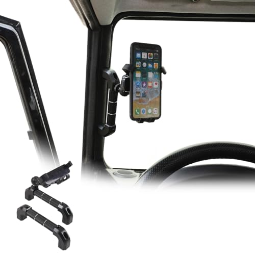 JONKOKO Car Interior Door Grab Handle Trim with Car Mobile Phone Holder Compatible with Land Rover Defender 2004-2018 Car A-Pillar Handle Mobile Phone Bracket GPS Navigation Bracket (Style A, Black)