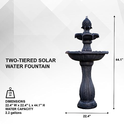 XBrand 44" Solar Powered 2-Tier Outdoor Water Fountain, Fiberglass Resin Fountain with Solar Panel and Auto Shut-Off Pump, Black by XBrand - Image 2