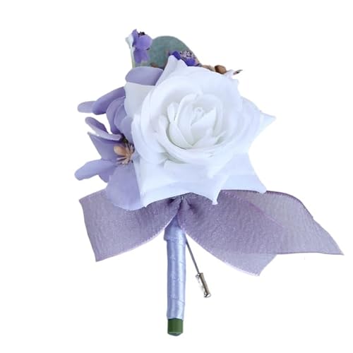 HUFFA Artificial Wedding Flowers for Groom, Bride, Groomsmen & Bridesmaids - Elegant Lapel & Wrist Corsages for Prom and Banquet(Stylethree-corsage)